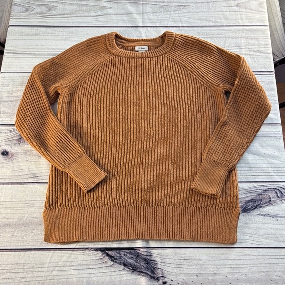 L.L. Bean Light Brown Knit Sweater Vintage style  100% Cotton Preppy Cozy Top - Picture 4 of 11